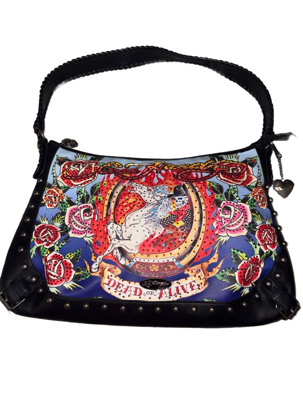Ed Hardy-Black Graphic -Print & Bling Shoulder Bag ⭐️NWT⭐️